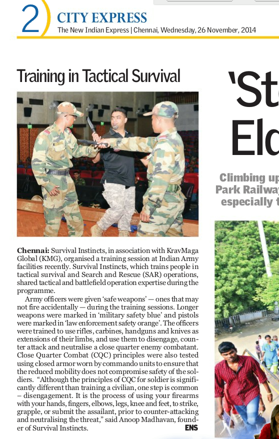 Survival Instincts Initiative Highlighted by Krav Maga Global Workshops at Chennai Army Facilities .